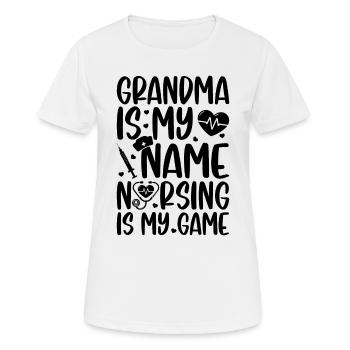 Grand-mère est mon nom, l’allaitement est mon jeu - Infirmière Gran - T-shirt respirant Femme - blanc - Devant - AI Model Female 172 dark (172cm)
