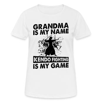 Kendo, mamie, c’est mon nom, le combat Kendo, c’est mon jeu - T-shirt respirant Femme - blanc - Devant - AI Model Female 172 dark (172cm)