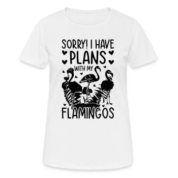 Funny Flamingo - Sorry I have plans with my - Frauen T-Shirt atmungsaktiv - Weiß - Vorne - AI Model Female 172 dark (172cm)