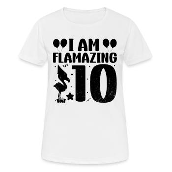 Je suis Flamazing 10 ans Flamingo Anniversaire - T-shirt respirant Femme - blanc - Devant - AI Model Female 172 dark (172cm)