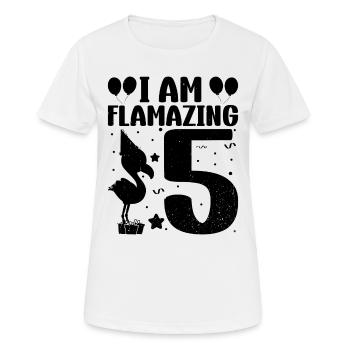 Je suis Flamazing 5 ans Flamingo Fête d’anniversaire - T-shirt respirant Femme - blanc - Devant - AI Model Female 172 dark (172cm)