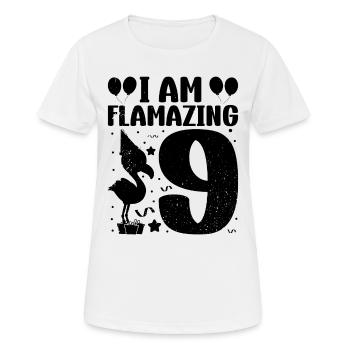Je suis Flamazing 9 ans Flamingo Fête d’anniversaire - T-shirt respirant Femme - blanc - Devant - AI Model Female 172 dark (172cm)