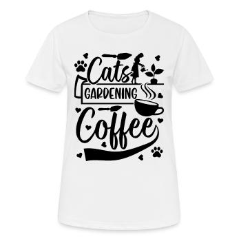 Cats Gardening Coffee - Hobby Gardener Gardening - Frauen T-Shirt atmungsaktiv - Weiß - Vorne - AI Model Female 172 dark (172cm)