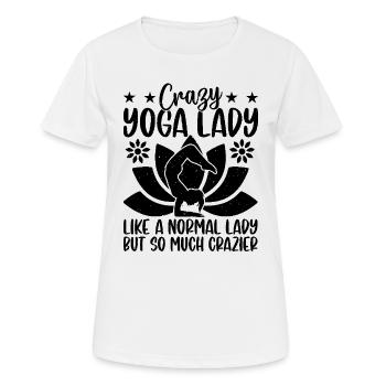 Crazy Yoga lady - Funny Yoga Girl - Frauen T-Shirt atmungsaktiv - Weiß - Vorne - AI Model Female 172 dark (172cm)