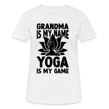 Mamie est mon nom Le yoga est mon jeu - Mamie Yoga - T-shirt respirant Femme - blanc - Devant - AI Model Female 172 dark (172cm)