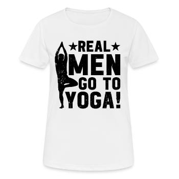 Funny Yoga - Real men go to yoga - Frauen T-Shirt atmungsaktiv - Weiß - Vorne - AI Model Female 172 dark (172cm)