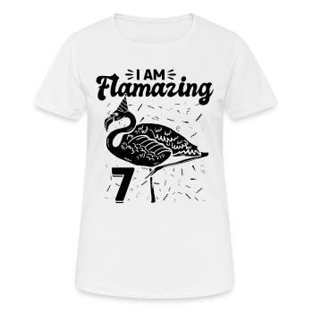 Je suis Flamazing 7 ans - Flamingo Birthday - T-shirt respirant Femme - blanc - Devant - AI Model Female 172 dark (172cm)
