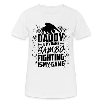 Papa est mon nom Sambo Le combat est mon jeu - Sambo - T-shirt respirant Femme - blanc - Devant - AI Model Female 172 dark (172cm)