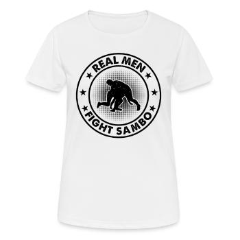 Real men fight Sambo - Funny Sambo Wrestling Sambo - Frauen T-Shirt atmungsaktiv - Weiß - Vorne - AI Model Female 172 dark (172cm)