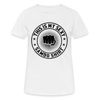 This is my sexy Sambo shirt Sambo Fighter - Women's Breathable T-Shirt - white - Front - AI Model Female 172 dark (172cm)