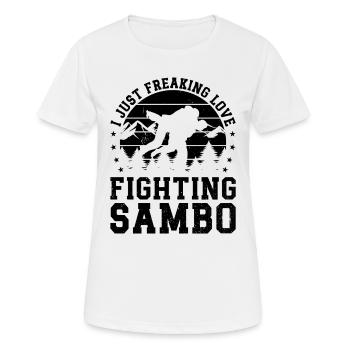Sambo Fighter - I just freaking love fighting - Frauen T-Shirt atmungsaktiv - Weiß - Vorne - AI Model Female 172 dark (172cm)