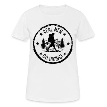 Real men go Hiking - Mountain Hiking Mountain - Frauen T-Shirt atmungsaktiv - Weiß - Vorne - AI Model Female 172 dark (172cm)