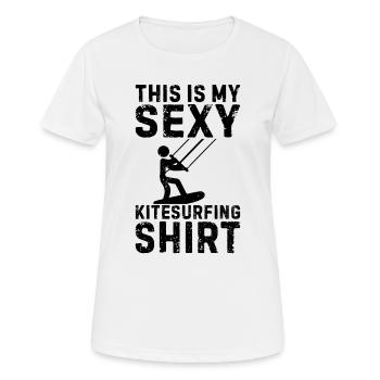 This is my sexy Kitesurfing shirt Kiteboarding - Women's Breathable T-Shirt - white - Front - AI Model Female 172 dark (172cm)