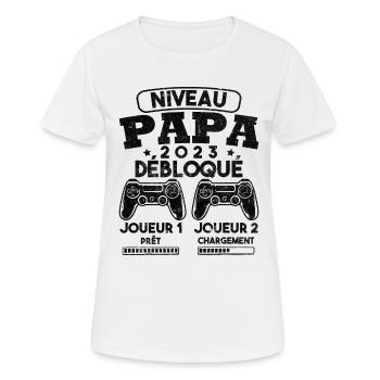 Niveau papa débloqué futur père 2023 - T-shirt respirant Femme - blanc - Devant - AI Model Female 172 dark (172cm)