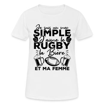 Mec simple j aime le rugby la bière et ma femme - T-shirt respirant Femme - blanc - Devant - AI Model Female 172 dark (172cm)