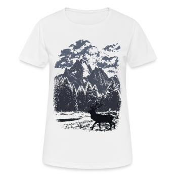 Bergwald und Rothirsch (Blau) - Frauen T-Shirt atmungsaktiv - Weiß - Vorne - AI Model Female 172 dark (172cm)