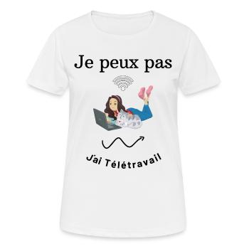 je peux pas j'ai télétravail - T-shirt respirant Femme - blanc - Devant - AI Model Female 172 dark (172cm)