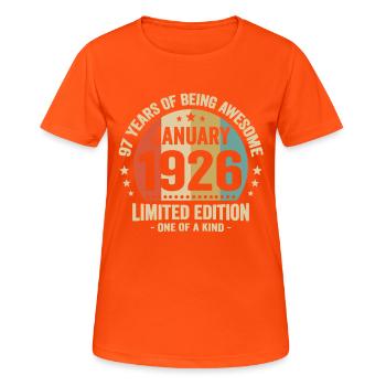 97 Ans Janvier 1926 Anniversaire Cadeau Vintage - T-shirt respirant Femme - orange néon - Devant - AI Model Female 172 dark (172cm)
