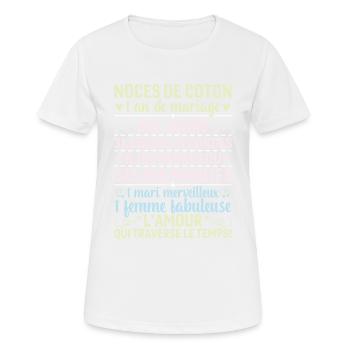 Noces De Coton 1 An De Mariage - T-shirt respirant Femme - blanc - Devant - AI Model Female 172 dark (172cm)