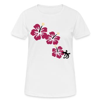 Hibiscus avec GECKO - T-shirt respirant Femme - blanc - Devant - AI Model Female 172 dark (172cm)