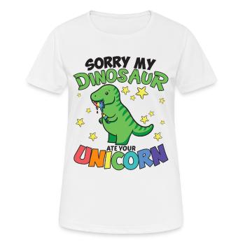 Lustiger Einhorn fressender Dinosaurier Dino - Frauen T-Shirt atmungsaktiv - Weiß - Vorne - AI Model Female 172 dark (172cm)