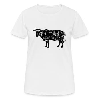 Cow Butcher Beef Cuts Diagram - Meat Cutting - Women's Breathable T-Shirt - white - Front - AI Model Female 172 dark (172cm)