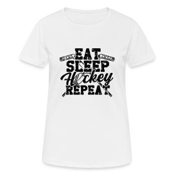 Eat Sleep Hockey Repeat - Ice Hockey Skate Ice - Women's Breathable T-Shirt - white - Front - AI Model Female 172 dark (172cm)