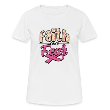 Glaube über Angst - Brustkrebs - Frauen T-Shirt atmungsaktiv - Weiß - Vorne - AI Model Female 172 dark (172cm)
