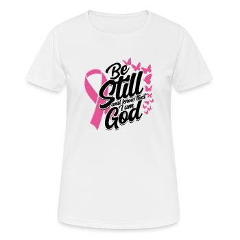 Soyez immobile et sachez que je suis dieu - ruban rose - T-shirt respirant Femme - blanc - Devant - AI Model Female 172 dark (172cm)