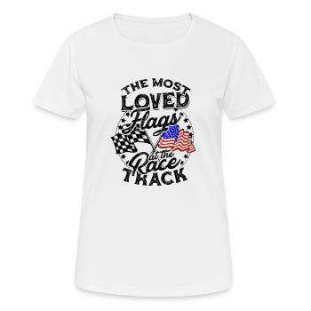 Die beliebtesten Flaggen an der Rennstrecke - Schmutz - Frauen T-Shirt atmungsaktiv - Weiß - Vorne - AI Model Female 172 dark (172cm)