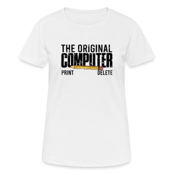 Der ursprüngliche Computerdruck löschen - Informationen - Frauen T-Shirt atmungsaktiv - Weiß - Vorne - AI Model Female 172 dark (172cm)