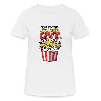 Who Let The Kernels Out Pop Pop Pop Pop - humorvoll - Frauen T-Shirt atmungsaktiv - Weiß - Vorne - AI Model Female 172 dark (172cm)
