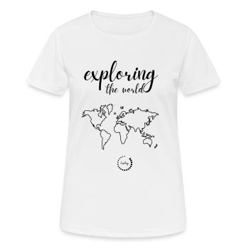 EXPLORING THE WORLD gift idea humor trip - Women's Breathable T-Shirt - white - Front - AI Model Female 172 dark (172cm)