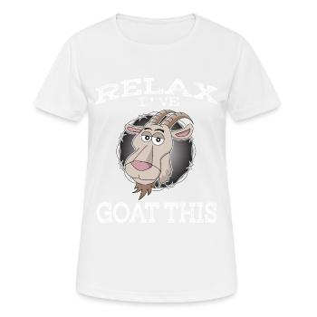 "Détendez-vous j'ai chèvre cette" conception drôle de pièce en t hilarante - T-shirt respirant Femme - blanc - Devant - AI Model Female 172 dark (172cm)