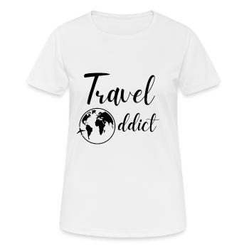 TRAVEL ADDICT Geschenkidee Humor - Frauen T-Shirt atmungsaktiv - Weiß - Vorne - AI Model Female 172 dark (172cm)