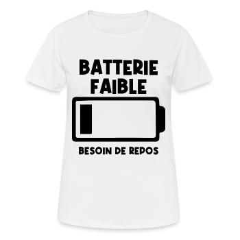 Batterie faible - T-shirt respirant Femme - blanc - Devant - AI Model Female 172 dark (172cm)