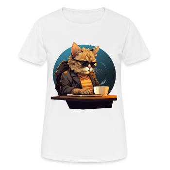 Cool Cat CEO - Patron détendu au bureau avec - T-shirt respirant Femme - blanc - Devant - AI Model Female 172 dark (172cm)