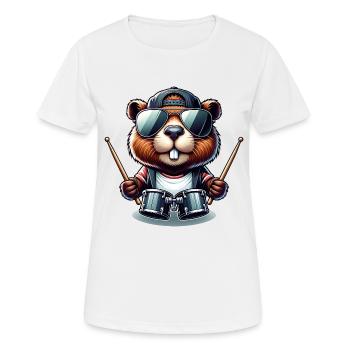 Cool Beaver Drummer Rock Music Animal - Women's Breathable T-Shirt - white - Front - AI Model Female 172 dark (172cm)
