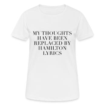Songtext: Hamilton The Musical (deutsche Übersetzung) - Frauen T-Shirt atmungsaktiv - Weiß - Vorne - AI Model Female 172 dark (172cm)