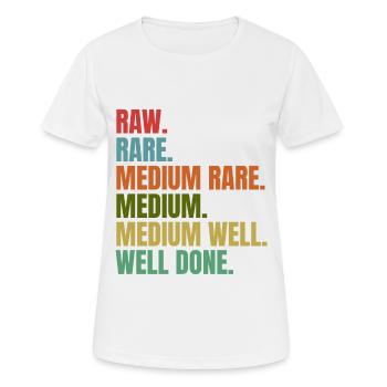 BBQ - Raw - Rare - Medium - Well Done - Retro - Women's Breathable T-Shirt - white - Front - AI Model Female 172 dark (172cm)