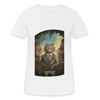 Crazy Eye Kitten Businessman - Women's Breathable T-Shirt - white - Front - AI Model Female 172 dark (172cm)