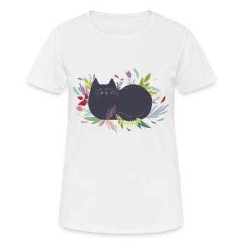 Cat in the Flowergarden - Frauen T-Shirt atmungsaktiv - Weiß - Vorne - AI Model Female 172 dark (172cm)