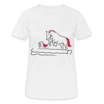 Springpferd mit Hund - Frauen T-Shirt atmungsaktiv - Weiß - Vorne - AI Model Female 172 dark (172cm)