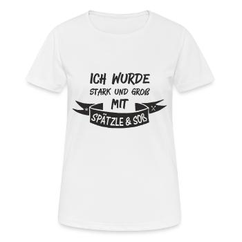 SPÄTZLE & SOß - Frauen T-Shirt atmungsaktiv - Weiß - Vorne - AI Model Female 172 dark (172cm)