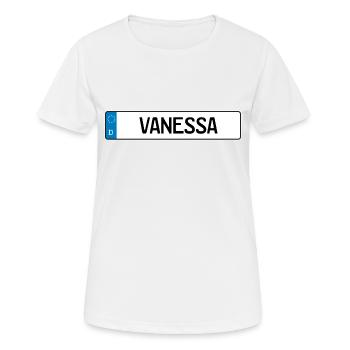 Vanessa Namensschild Geschenk - Frauen T-Shirt atmungsaktiv - Weiß - Vorne - AI Model Female 172 dark (172cm)
