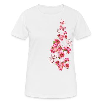 Pink flowers butterflies - Frauen T-Shirt atmungsaktiv - Weiß - Vorne - AI Model Female 172 dark (172cm)