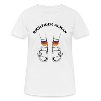 Richtiger Alman Sandalen weiße Socken - Frauen T-Shirt atmungsaktiv - Weiß - Vorne - AI Model Female 172 dark (172cm)