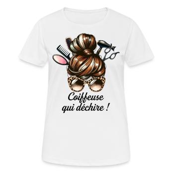 Dutt-Friseur, der den Super-Schminktisch zerreißt - Frauen T-Shirt atmungsaktiv - Weiß - Vorne - AI Model Female 172 dark (172cm)
