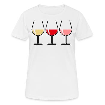White wine Red wine Rosé wine (wine belly by the glass) - Women's Breathable T-Shirt - white - Front - AI Model Female 172 dark (172cm)