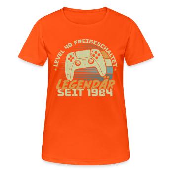 Level 40 freigeschaltet 1984, Geburtstagsgeschenk - Frauen T-Shirt atmungsaktiv - Neonorange - Vorne - AI Model Female 172 dark (172cm)